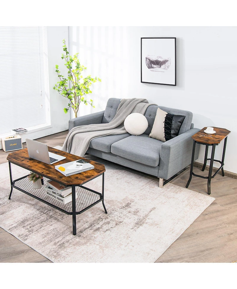 Narrow End Table with Wood Grain and Stable Steel Frame