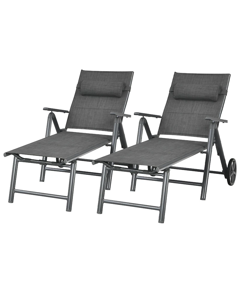 2PCS Patio Reclining Chaise Lounge Padded Chair Aluminum Adjust Pillow