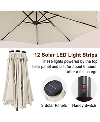 Mondawe 15 ft Solar Led Double Sided Twin Outdoor Patio Market Umbrella with Base Weight Included