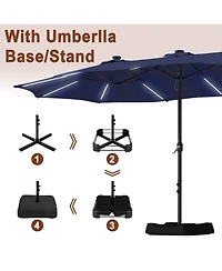 Mondawe 15 ft Solar Led Double Sided Twin Outdoor Patio Market Umbrella with Base Weight Included