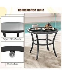 Gymax Set of 5 Furniture Rattan Chairs & Ottomans w/ Glass Topped Coffee Table Patio