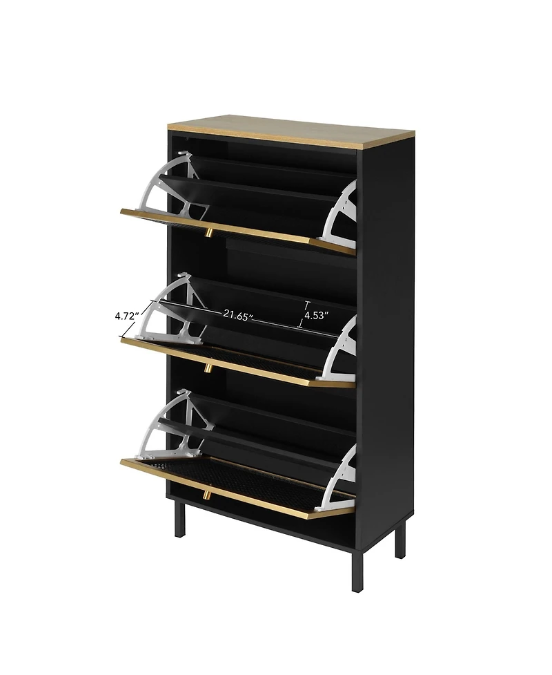 Mondawe 3 Metal Door Shoe Rack, Freestanding Modern Shoe Storage Cabinet, Metal rattan, for Entryway