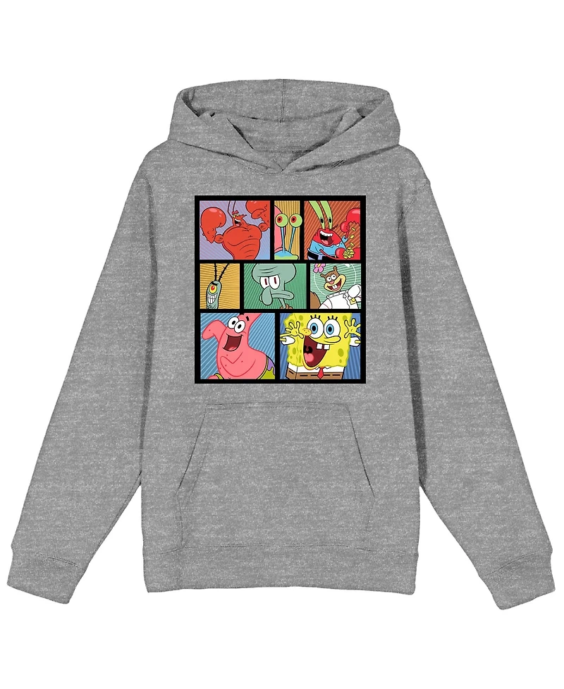 SpongeBob SquarePants Men's Character Block Long Sleeve Athletic Heather Adult Hooded Sweatshirt