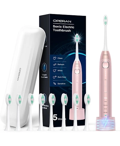 Operan Electric Toothbrush with Travel Case, Rechargeable Sonic Toothbrush with 5 Modes, 2 Min Smart Timer, 40,000 Vpm