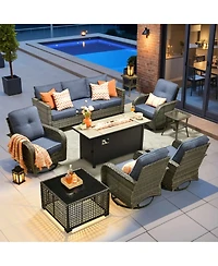 Xizzi 9 Piece Outdoor Patio Furniture with 3 Seat Sofa,All Weather Wicker Coversation Set Swivel Rocking Chair,Balcony Sofa Solar Nestin