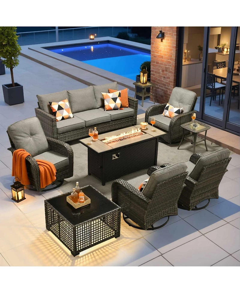 Xizzi 9 Piece Outdoor Patio Furniture with 3 Seat Sofa,All Weather Wicker Coversation Set Swivel Rocking Chair,Balcony Sofa Solar Nestin