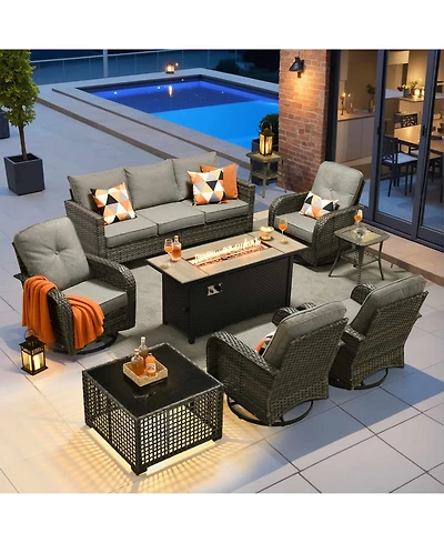 Xizzi 9 Piece Outdoor Patio Furniture with 3 Seat Sofa,All Weather Wicker Coversation Set Swivel Rocking Chair,Balcony Sofa Solar Nestin