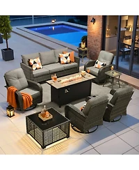 Xizzi 9 Piece Outdoor Patio Furniture with 3 Seat Sofa,All Weather Wicker Coversation Set Swivel Rocking Chair,Balcony Sofa Solar Nestin