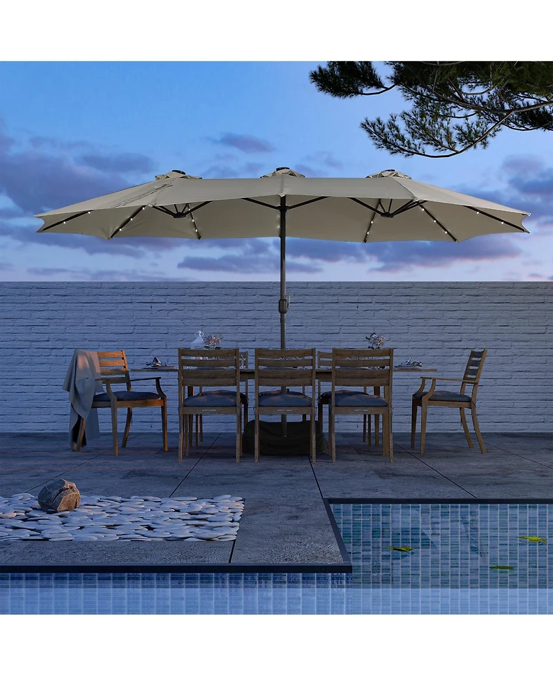 Mondawe 15ft Rectangular Double-Sided Solar Led Outdoor Patio Market Umbrella with Base Included