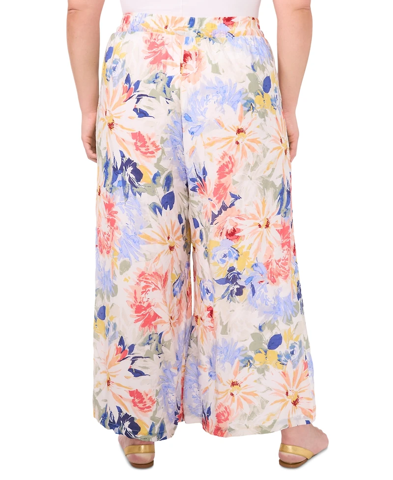 Vince Camuto Plus Floral Angled-Hem Wide-Leg Pants