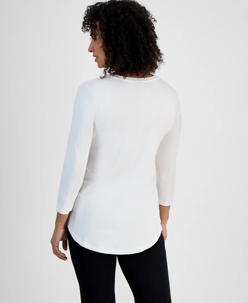 Jm Collection Women's 3/4-Sleeve Scoop Neck Top