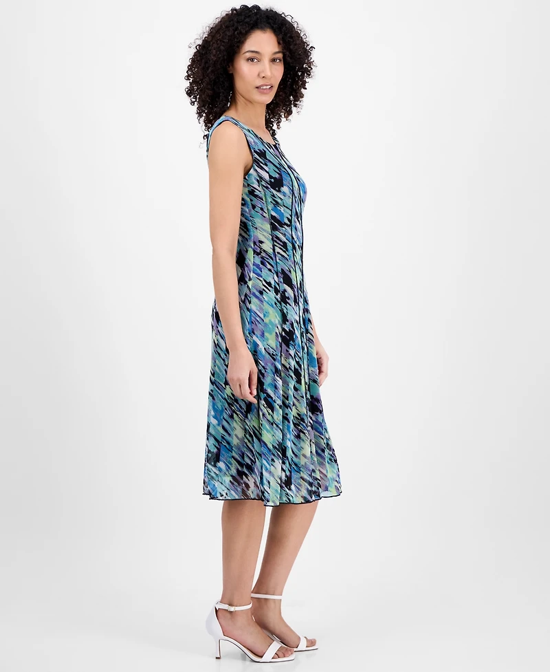Connected Petite Printed Mesh Sleeveless Midi Dress