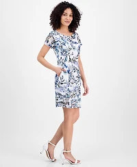 Connected Petite Printed Lace Short-Sleeve Fit & Flare Dress