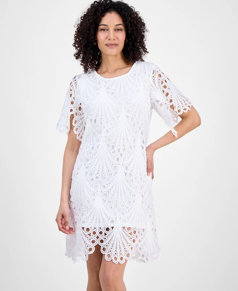 Sandra Darren Petite Eyelet-Embroidered Sheath Dress