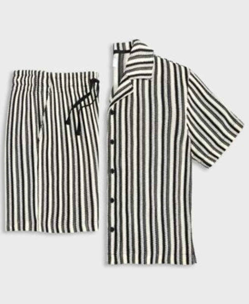 Mode Of One Mens Relaxed Fit Vertical Stripe Button Up Shirt Shorts Exclusively At Macys