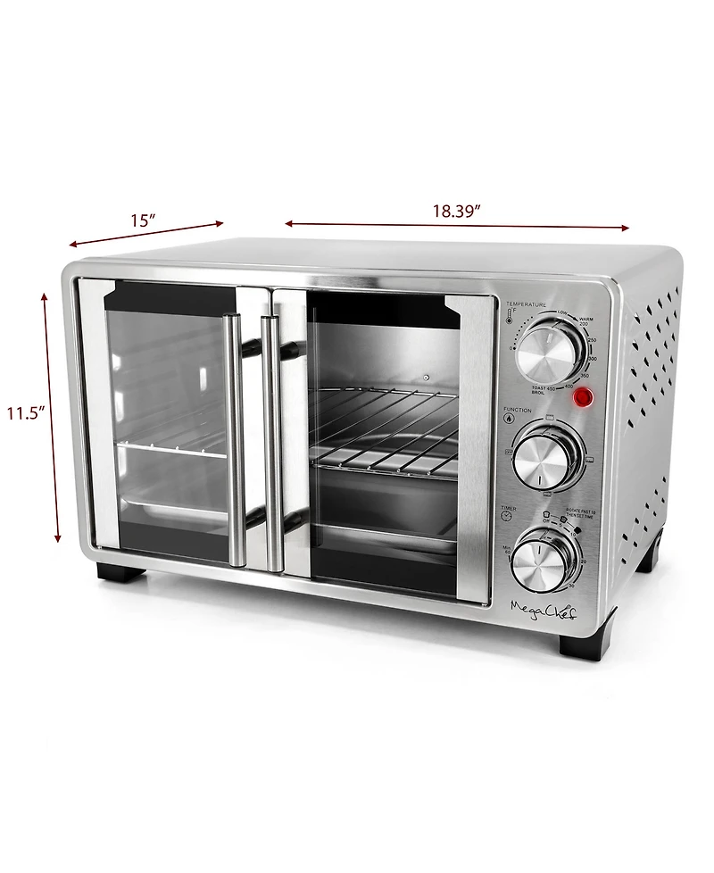 MegaChef 25 Quart French Door Multi-Function Electric Toaster Oven with Rotisserie Set