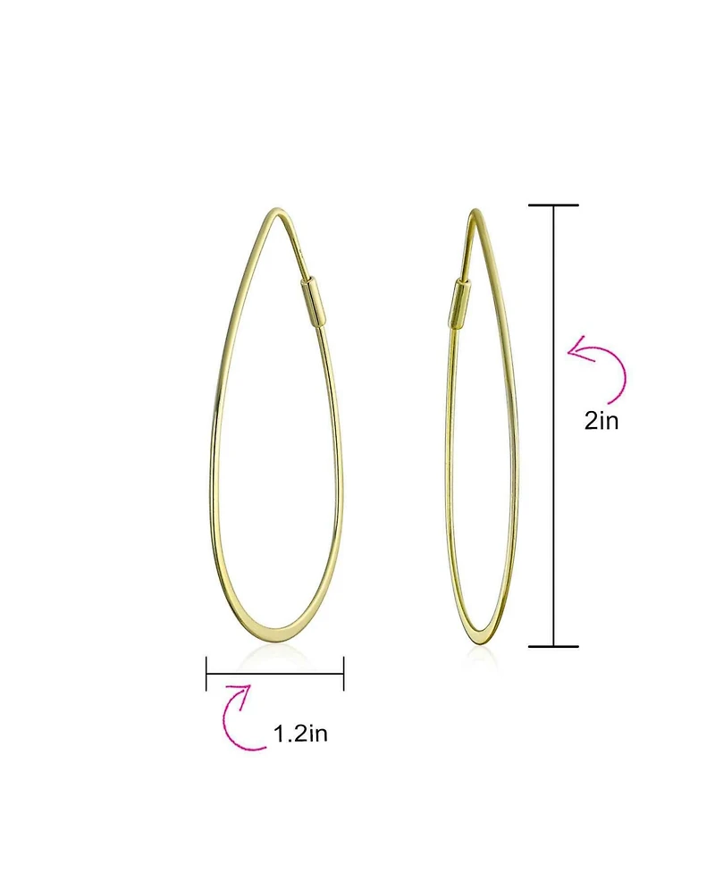 Bling Jewelry Boho Minimalist Hoop Huggie Earrings 14K Gold Plated Sterling Silver 2 Inch