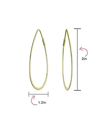Bling Jewelry Boho Minimalist Hoop Huggie Earrings 14K Gold Plated Sterling Silver 2 Inch