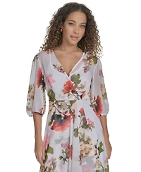 Calvin Klein Women's Floral Chiffon 3/4-Sleeve High-Low Dress