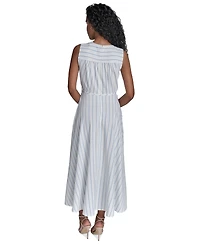 Calvin Klein Petite Striped Faux-Wrap Maxi Dress