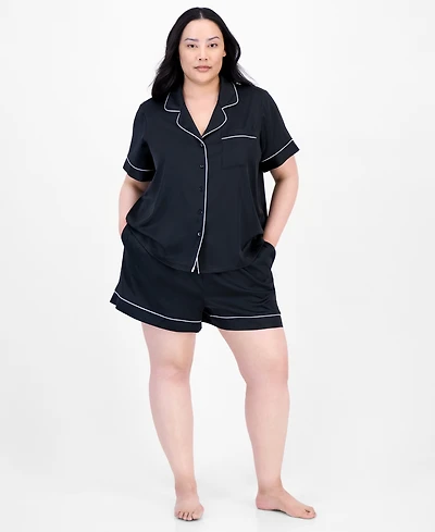I.n.c. International Concepts Plus Stretch Satin Notched-Collar Pajama Set, Exclusively at Macy's