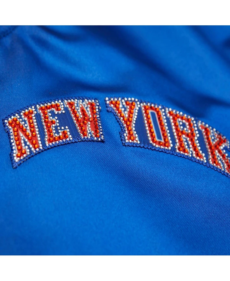 Mitchell & Ness x Dannijo Women's Blue New York Knicks Cropped Satin Full-Snap Jacket
