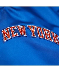 Mitchell & Ness x Dannijo Women's Blue New York Knicks Cropped Satin Full-Snap Jacket