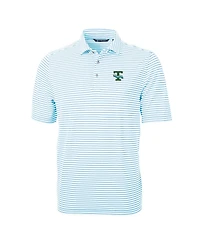 Cutter & Buck Men's Light Blue Tulane Green Wave Throwback Logo Virtue Eco Pique Stripe Polo Shirt