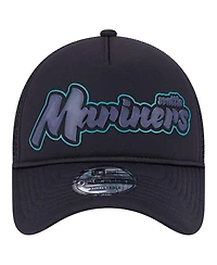 New Era Men's Black Seattle Mariners Retro Bold A-Frame Trucker 9FORTY Adjustable Hat