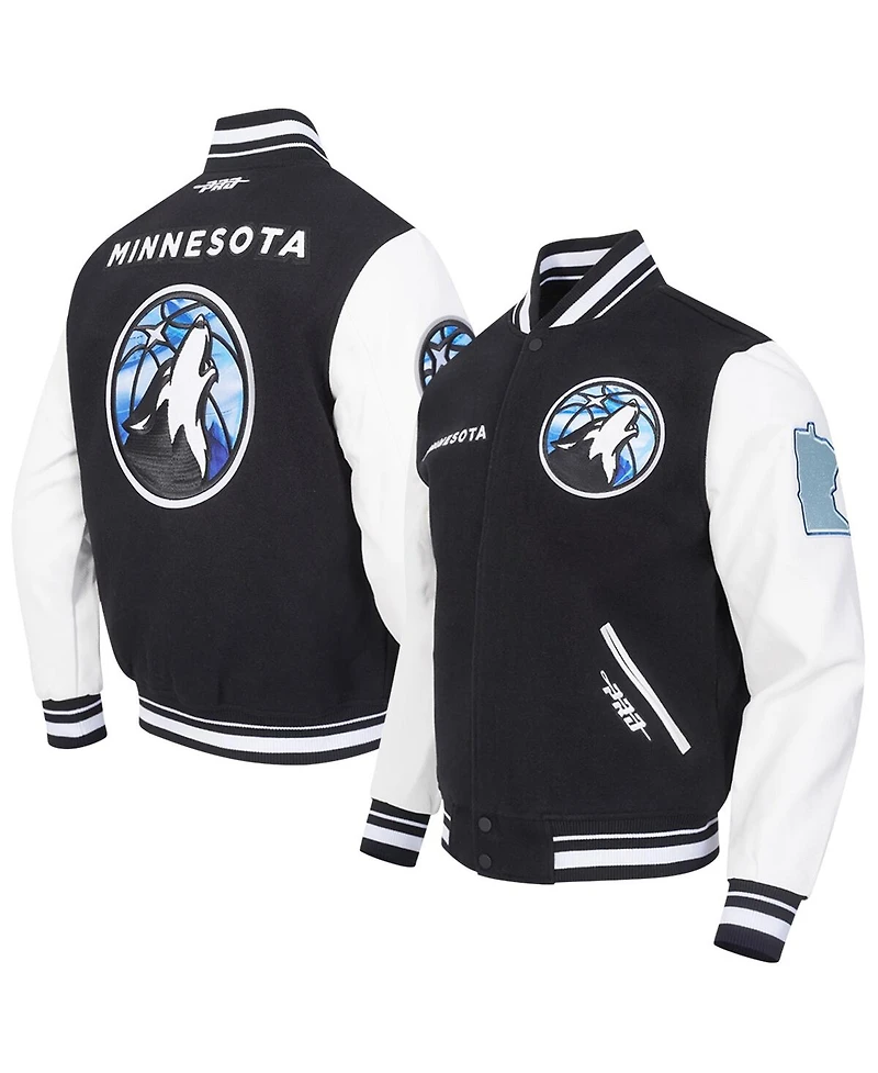 Pro Standard Men's Black Minnesota Timberwolves 2024/25 City Edition Chenille Applique Full-Zip Wool Varsity Jacket