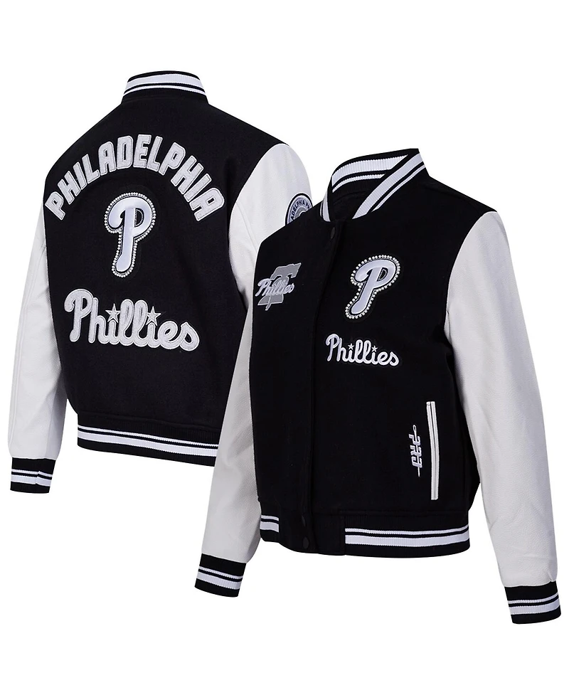Pro Standard Women's Black Philadelphia Phillies Rib Wool Full-Zip Varsity Jacket