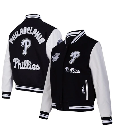 Pro Standard Women's Black Philadelphia Phillies Rib Wool Full-Zip Varsity Jacket