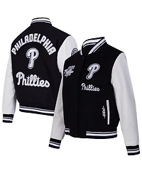 Pro Standard Women's Black Philadelphia Phillies Rib Wool Full-Zip Varsity Jacket