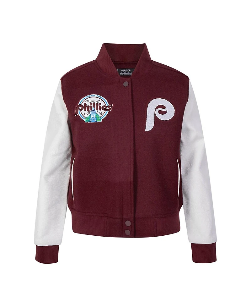 Pro Standard Women's Burgundy Philadelphia Phillies Game Day Classics Wool Varsity Jacket