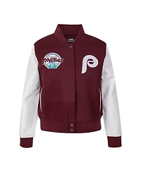 Pro Standard Women's Burgundy Philadelphia Phillies Game Day Classics Wool Varsity Jacket