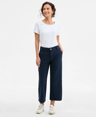 Style & Co Petite Dobby Twill Cropped Wide-Leg Pants, Exclusively at Macy's