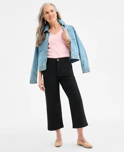 Style & Co Petite Dobby Twill Cropped Wide-Leg Pants, Exclusively at Macy's