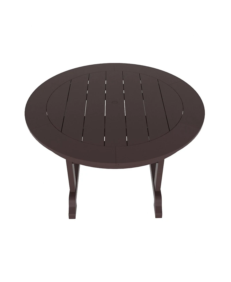 5-Piece Hdpe Round Patio Dining Table Set with Foldable Chairs