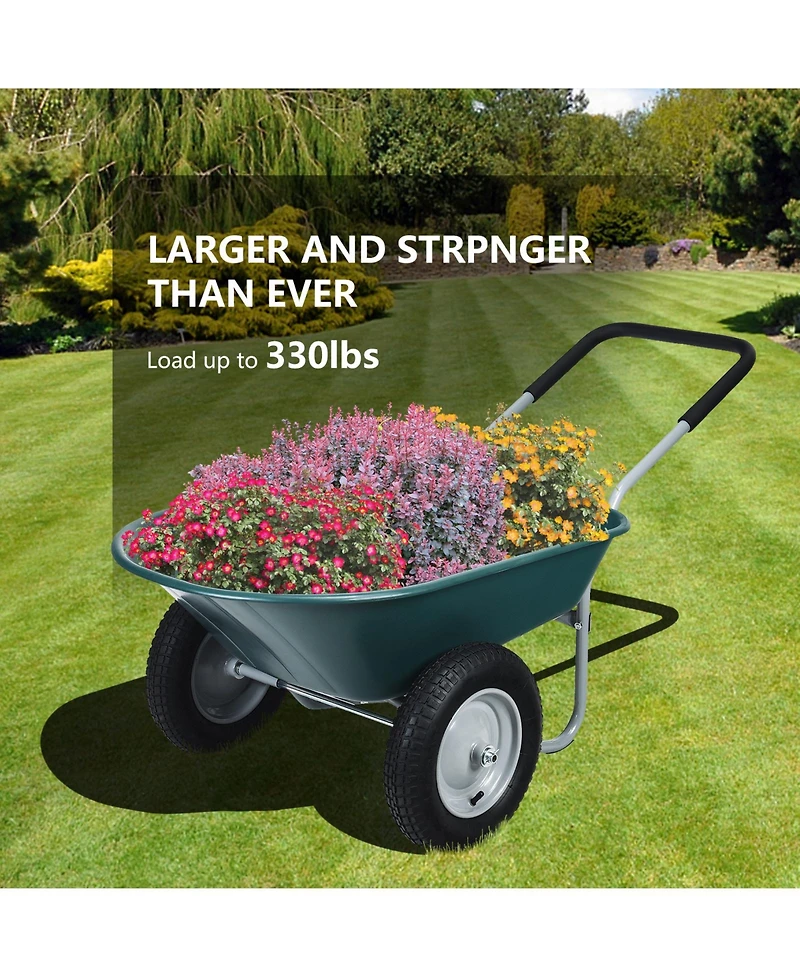 2-Tire Wheelbarrow Garden Cart Heavy-Duty Utility Dolly for Landscaping & Yard Work