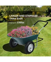 2-Tire Wheelbarrow Garden Cart Heavy-Duty Utility Dolly for Landscaping & Yard Work