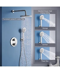 9.5 Inch Wall Mount Dual Shower Heads Shower System with Handheld Sprayer 5-Spray Patterns Shower with Thermostatic Valve in Brushed Nickel