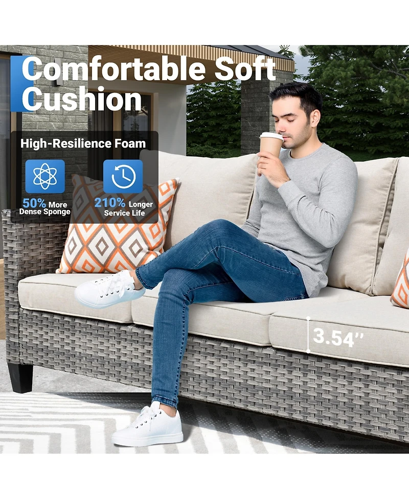 Xizzi Patio Furniture Set 7 Piece High Back Sofa Outdoor Conversation Sets All Weather Wicker Rattan Sectional Couch and Chairs Garden Backya