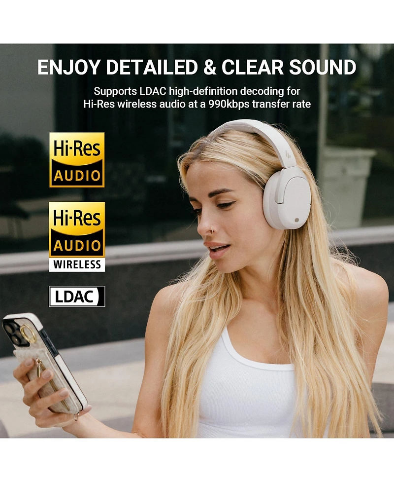 Edifier Over-Ear Noise Cancelling Headphones, 94H Playtime, Hi-Res Audio, Bluetooth 5.1, Foldable