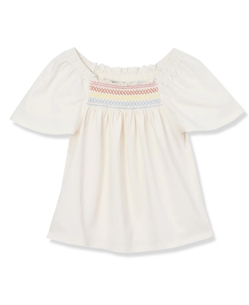 Lands' End Girls Short Sleeve Smock Flutter Top
