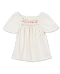 Lands' End Girls Short Sleeve Smock Flutter Top