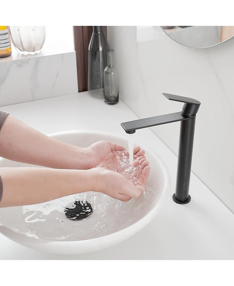 Single Handle Bathroom Vessel Sink Faucet with Modern 1-Hole Brass High Tall Bathroom Faucets