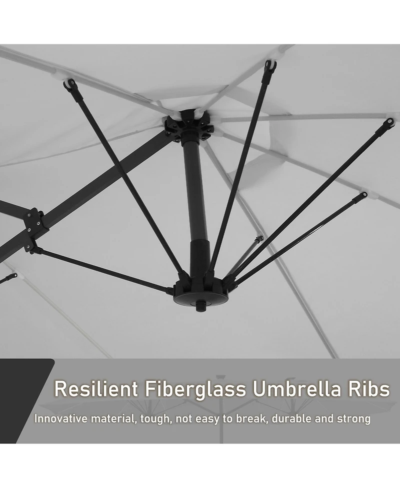 15 ft Patio Umbrellas with Solar Lights 12 Led Strip Umbrella Rib, Double-Sided Market Base Included, Grey