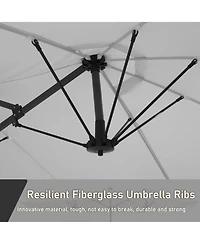 15 ft Patio Umbrellas with Solar Lights 12 Led Strip Umbrella Rib, Double-Sided Market Base Included, Grey