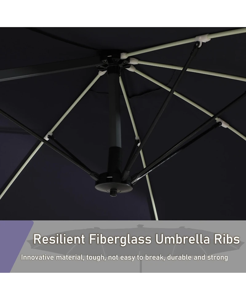 15 ft Patio Umbrellas with Solar Lights 12 Led Strip Lights Umbrella Rib, Double-Sided Market Umbrella with Base Included, Grey