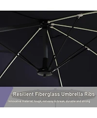 15 ft Patio Umbrellas with Solar Lights 12 Led Strip Lights Umbrella Rib, Double-Sided Market Umbrella with Base Included, Grey